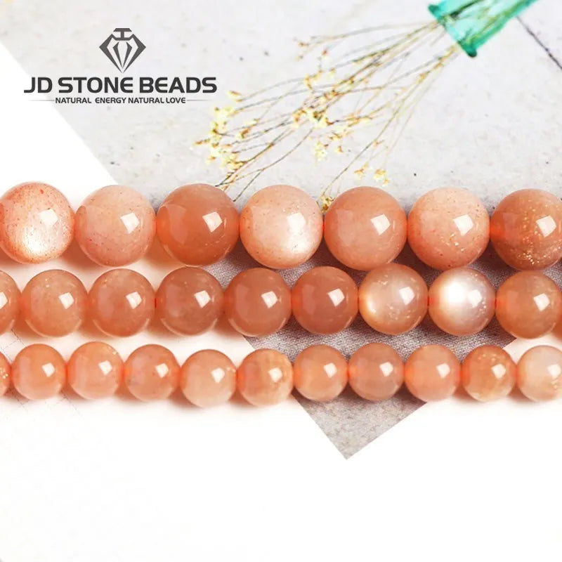 7A Natural Sunstone Beads Round Loose Spacer Smooth Faceted Gemstone 4 6 8 10 12mm For Jewelry Making DIY Bracelets Accessories