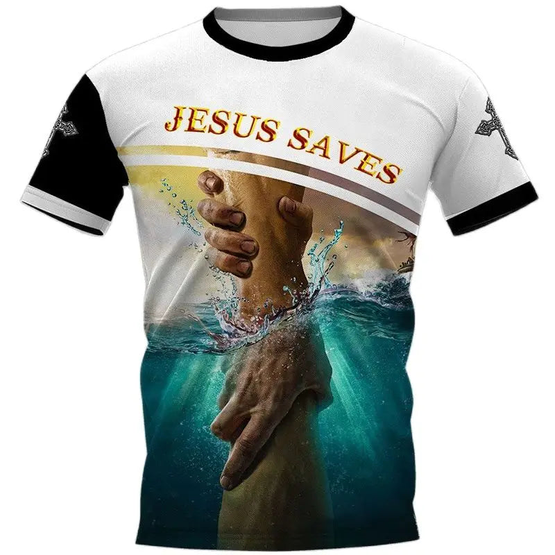 Men's Vintage Tshirt 3d Christian Jesus Printed T-shirt Harajuku Streetwear Men Clothing Oversized Blouse Tee Prayer Tops