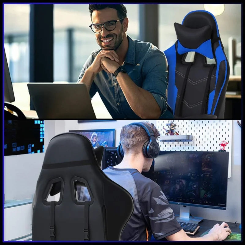 Swivel Desk Chair,Reclining Computer Lumbar Support and Headrest,Racing Style Video Gamer (Blue)