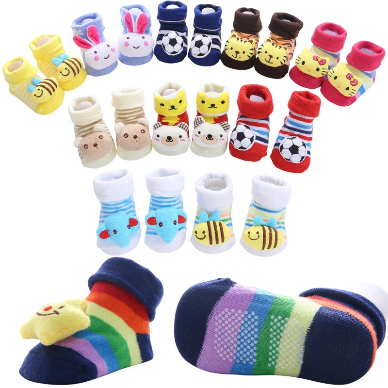 0-1Years Cotton Cartoon Antiskid Baby Floor Socks Stripe Cute Three-dimensional Doll Baby Toddler Socks