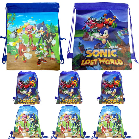 Sonic Gift Bags Happy Birthday Party Decoration Sonic the Hedgehog Backpack Kids Favors Candy Bags Sonic Drawstring Bag Pocket