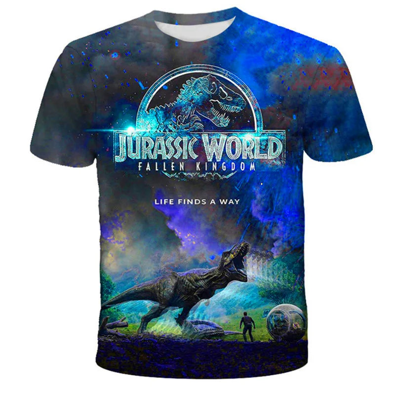 Kids Dinosaur Jurassic Park T-shirt For Boys Summer Children's Clothes Short-sleeved Breathable Cartoon Print Tops Dropshipping