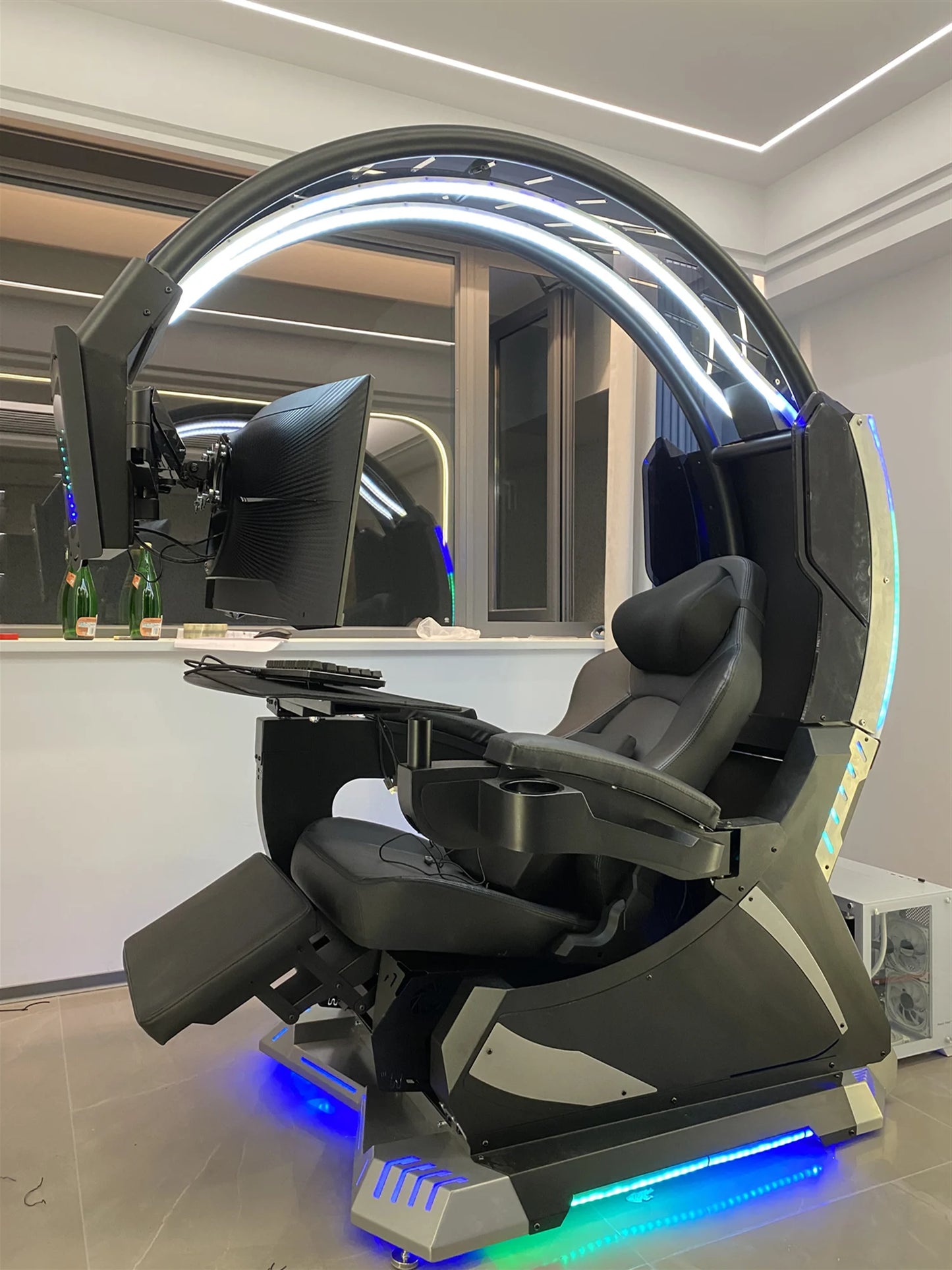 super Dream Pod zero gravity recline  tilting PC gaming racing chair gaming cockpit with speakers RGB LED support 1-2 screens