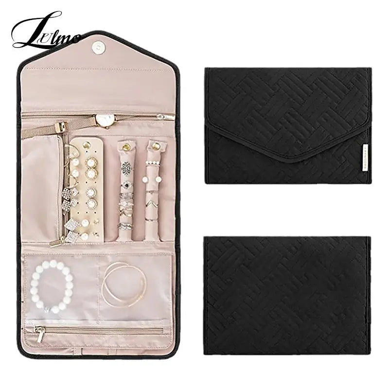 Roll Foldable Jewelry Case Travel Jewelry Organizer Portable For Journey Earrings Rings Diamond Necklaces Brooches Storage Bag