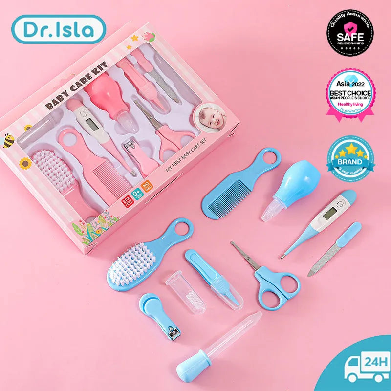 Dr.isla 10Pcs/set Newborn Baby Care Kit Thermometer Kid Toiletries Baby Kids Nail Hair Health Care Grooming Brush Kit Clipper