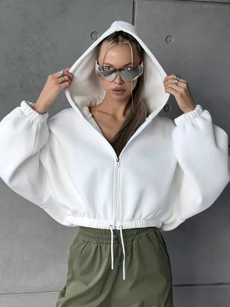 2024 Women's short loose hoodie Women's fashion Zipper cropped jacket y2 Female's kzipper long-sleeved coat cardigan