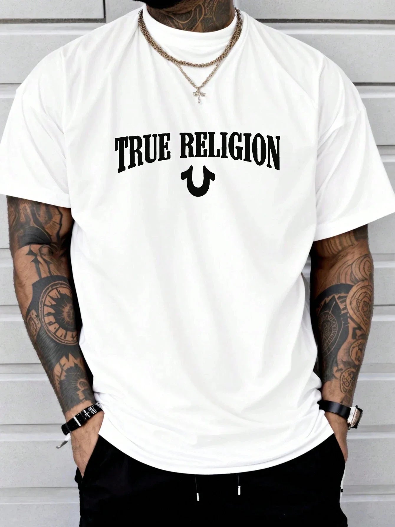 True Religion Men Cotton T-shirt Luxury Brand Fashion Big Size Top Casual Short Sleeve Streetwear Classic Print New Arrival Tee