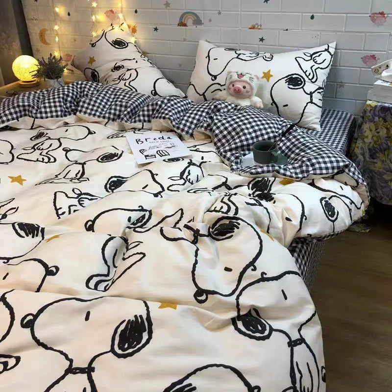 Anime Snoopys Spring Summer Soft Cotton Quilt Cover Sheet Cartoon Puppy Children Dormitory Home Safety Bed Accessories Gift