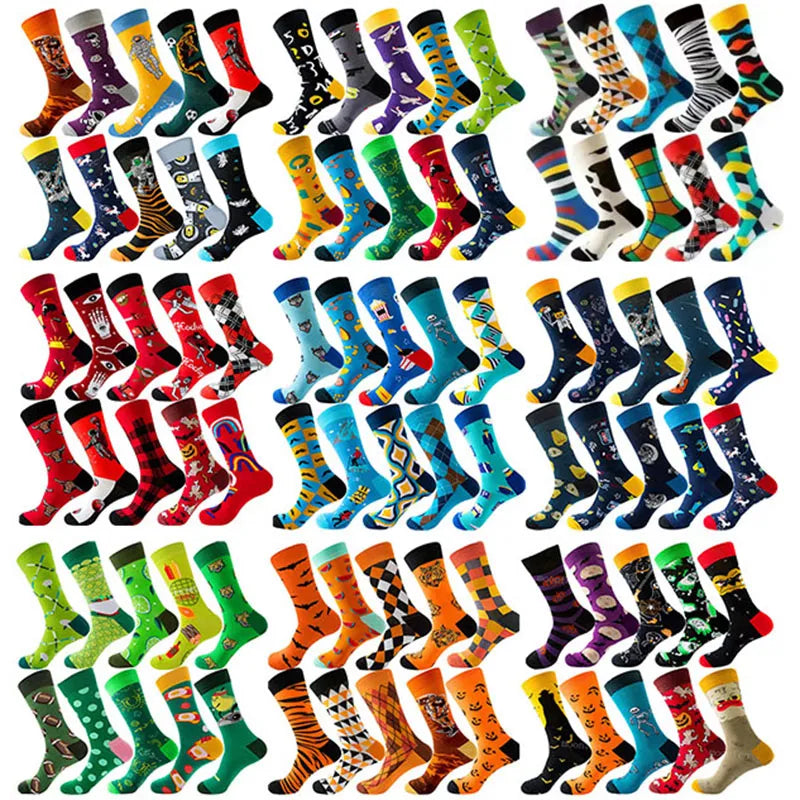 6/10 Pairs Lot Men Women Lovers Socks New Arrival Hallowmas Christmas Animal Ghost Happy Funny Astronaut Space Hip Hop Cotton