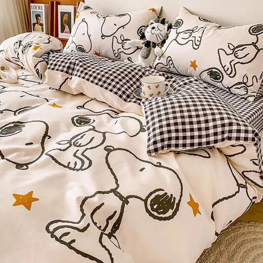 Anime Snoopys Spring Summer Soft Cotton Quilt Cover Sheet Cartoon Puppy Children Dormitory Home Safety Bed Accessories Gift