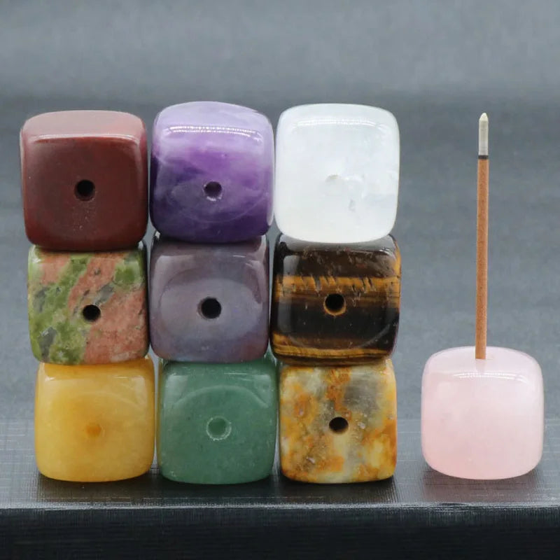 Square Natural Quartz Stone Incense Holder Healing Agate Purple Pink White Crystal Stand Base Aromatherapy Gemstone Decoration