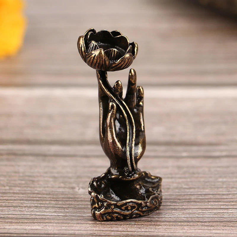 1Pc Vintage Buddha Hand Lotus Incense Burner home decorations Backflow Incense Holder ornaments For Home Room Tea Table Decor