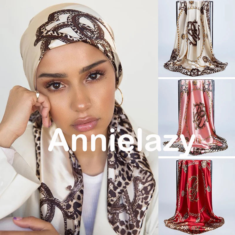 Square Silk Scarves Women 90*90cm Satin Hijab Scarf Muslim Female Chiffon Shawls And Wrap Hair Head Scarves Pareo Bandanna