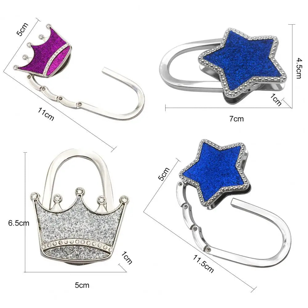 Bag Hook Shiny Folding Rhinestone Crown Star Table Edge Handbag Hanger Shiny Metal Table Side Bag Holder	Women's Bag Hanger