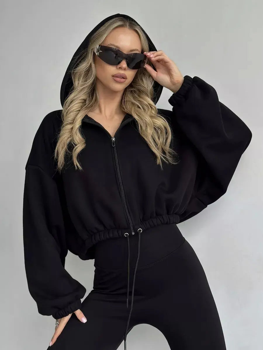 2024 Women's short loose hoodie Women's fashion Zipper cropped jacket y2 Female's kzipper long-sleeved coat cardigan