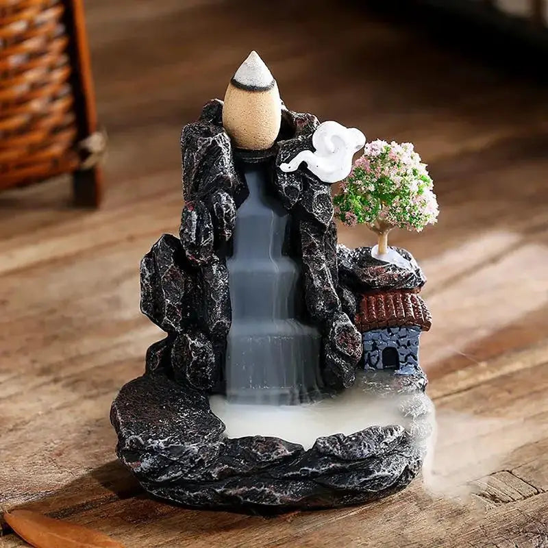 Resin Backflow Incense Burner Waterfall Smoke Incense Burner Innovative Tower Incense Sandalwood Aromatherapy Furnace Home Decor