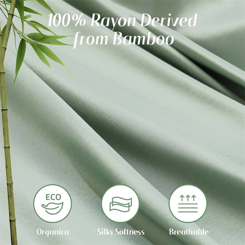 100% Organic Bamboo Bed Sheet Set 4/6 Pieces Silky Bedding Sets Hotel Luxuriously Soft Fitted Sheet Flat Sheet Pillowcase Solid