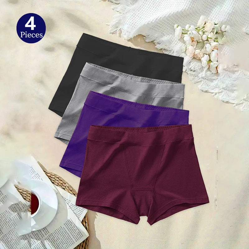 4PCS/Set Women's Panties Seamless Boxers Breathable Lingerie Comfortable Boyshorts Cotton Underwear Sports Underpants S-5XL