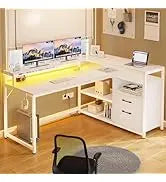 SEDETA L , 94.5 Inch Office Power Outlet &Amp; Pegboard, L Shaped Desk With Led Light, Keyboard Tray, Stora