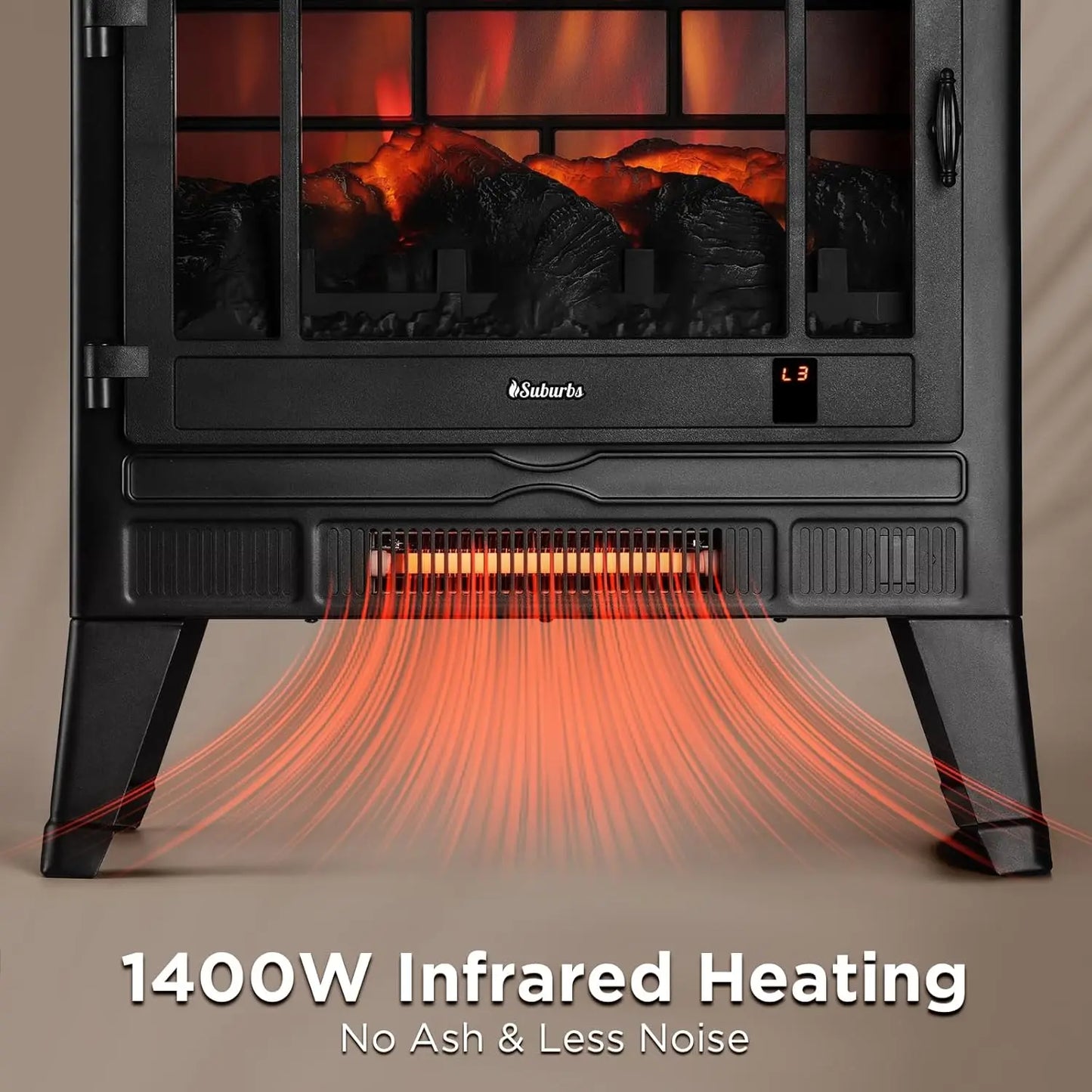 25" WiFi Electric Fireplace Infrared Heater with Crackling Sound Freestanding Fireplace Stove with Adjustable Flame Effects