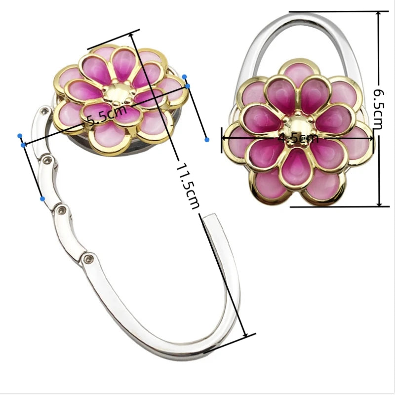 Portable Metal Flower Shaped Foldable Bag Hook Hanger Women Purse Handbag Bag Holder Table Edge Hanging Clip Girl Mother Gift