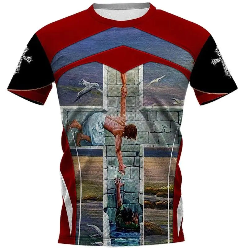 Men's Vintage Tshirt 3d Christian Jesus Printed T-shirt Harajuku Streetwear Men Clothing Oversized Blouse Tee Prayer Tops