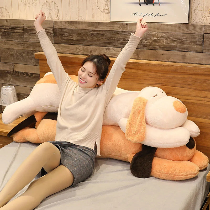 150CM Giant Lovely Soft Down Cotton Dog Plush Pillow Doll Stuffed Pet Doll Baby Long Sleep Pillow Accompany Gift for Girlfriend