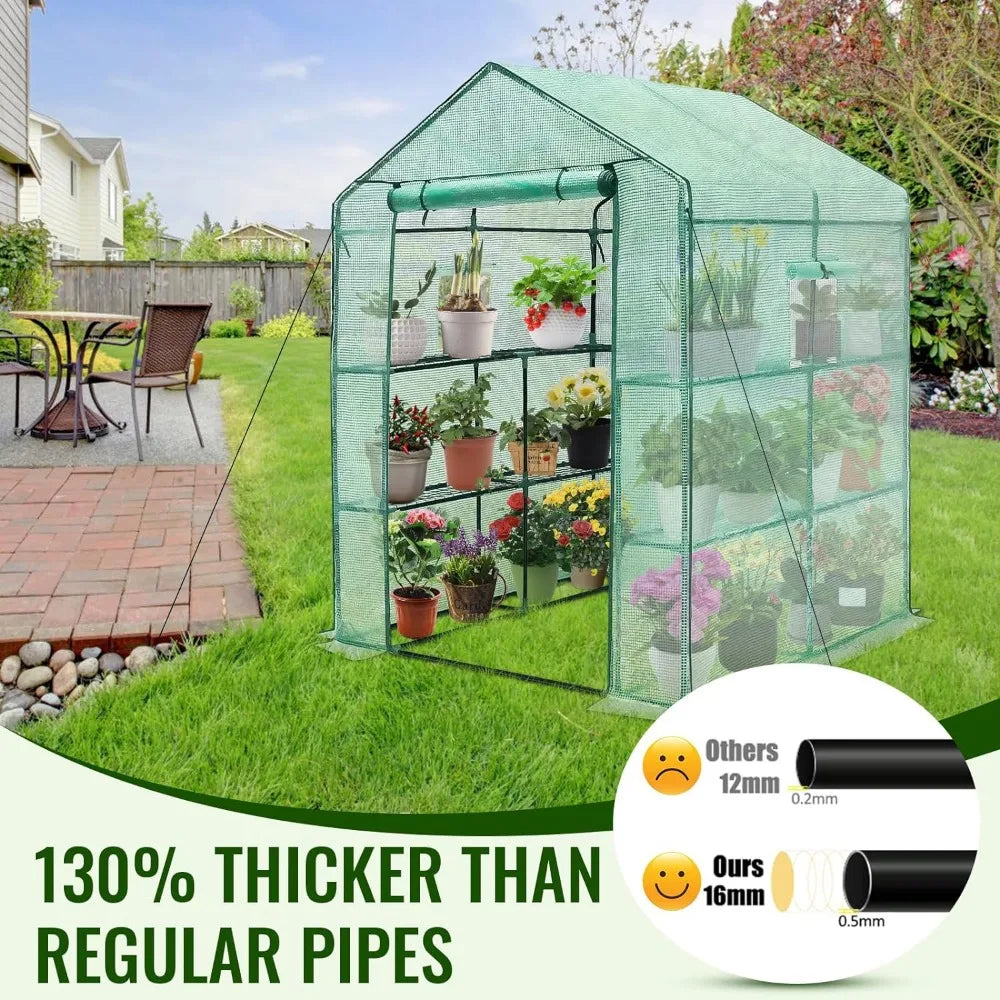 Greenhouse, 56 x 56 x 75'' Greenhouses for Outdoors, Durable Green House Kit with Window, Thicken PE Cover, 3 Tiers 8 Shelves