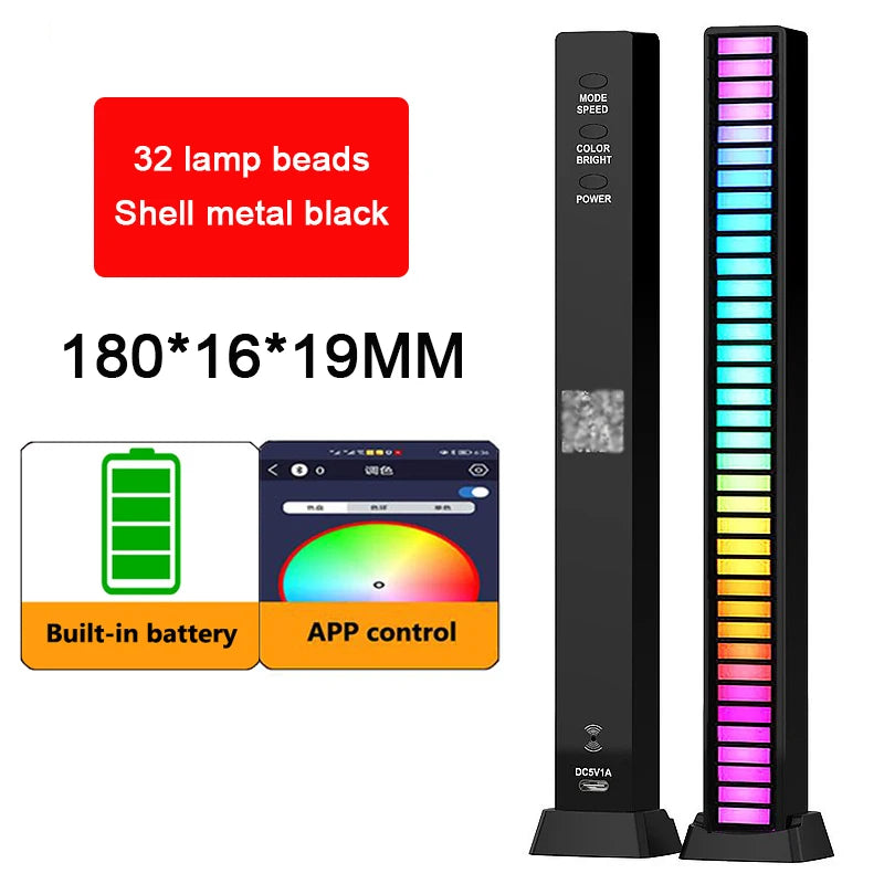 Smart RGB Sound Control Lights 3D Double Sided Pickup LED Lights Rhythm Ambient LAMP APP Control For Car Gaming Desktop Lights