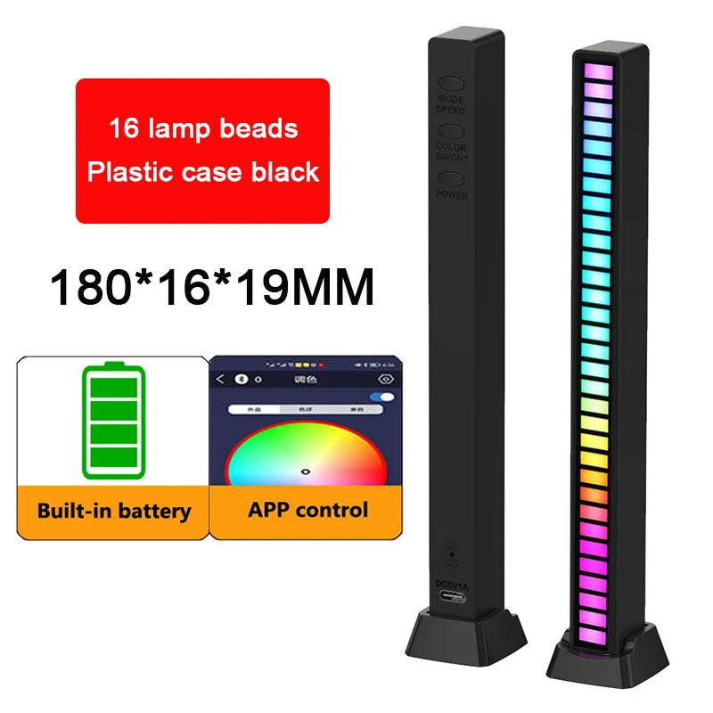 Smart RGB Sound Control Lights 3D Double Sided Pickup LED Lights Rhythm Ambient LAMP APP Control For Car Gaming Desktop Lights