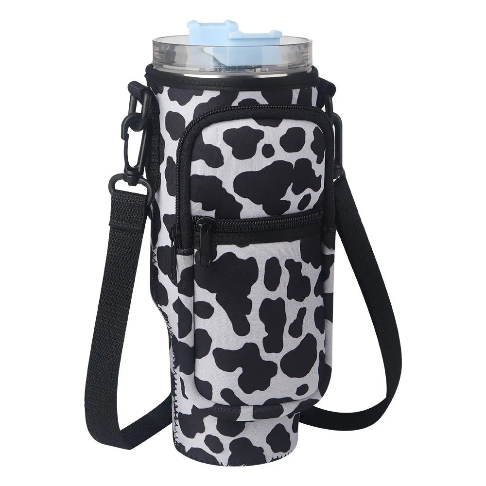 Adjustable Strap Water Bottle Carrier Bag Pouch with Pocket 40oz Tumbler Cup Holder with Zipper Phone Pocket for Stanley Cup