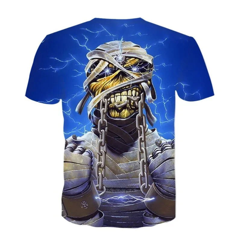 New Fashion Men's Music Band 3D Printing T-shirt Summer Hip-hop Skull Short-sleeved T-shirt Male and Female Oversize Clothing