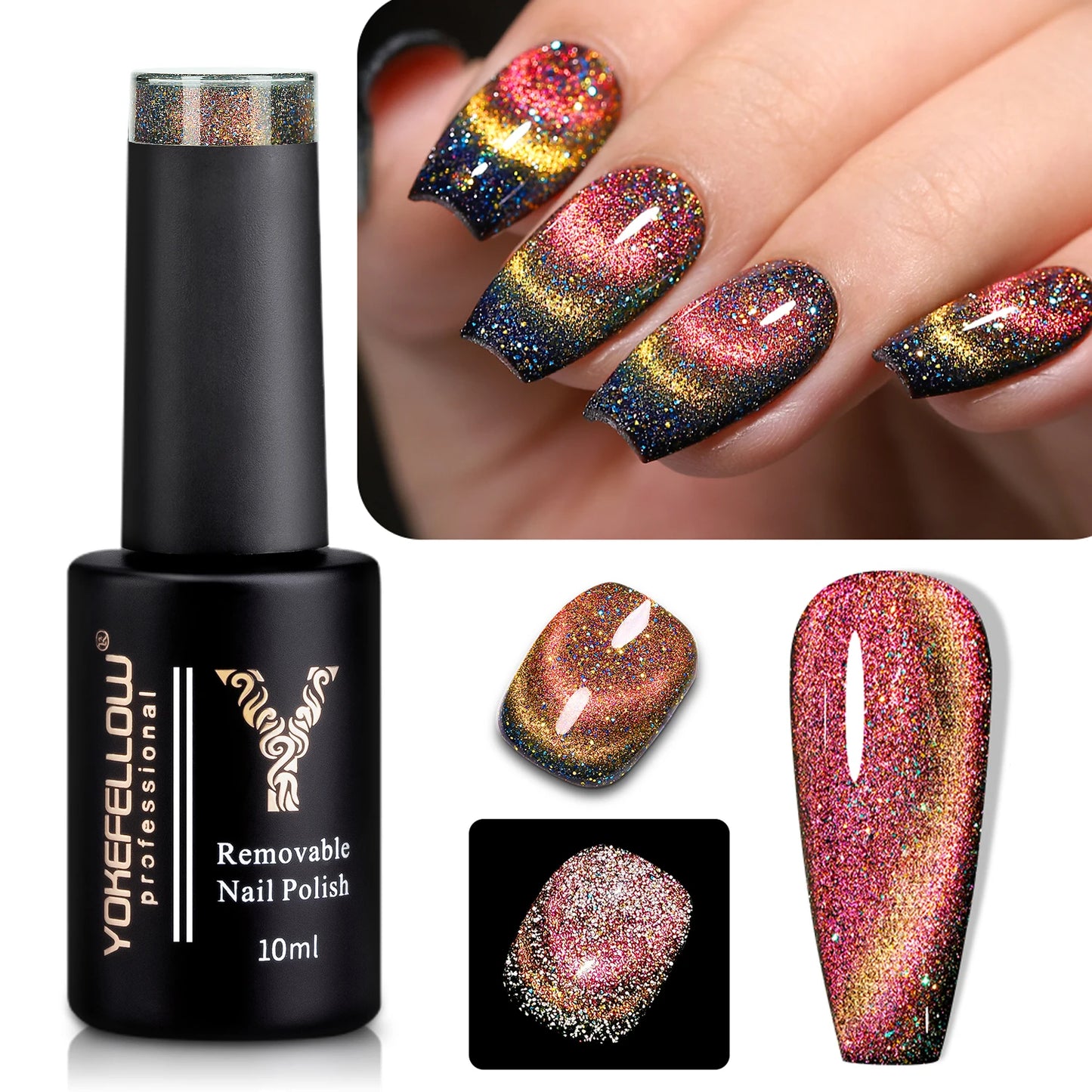 YOKEFELLOW 2023New Cat Eyes Magnetic Gel Nail Polish DC05 9D Chameleon Diamond Reflective Semi permanent Gel Varnish