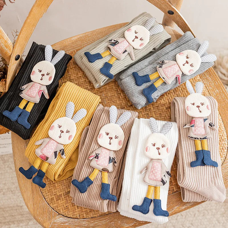 Tights for Girls Spring Autumn Cotton Knitted Children's Pantyhose Cartoon Rabbit Kids Girls Tights  2-7 Years