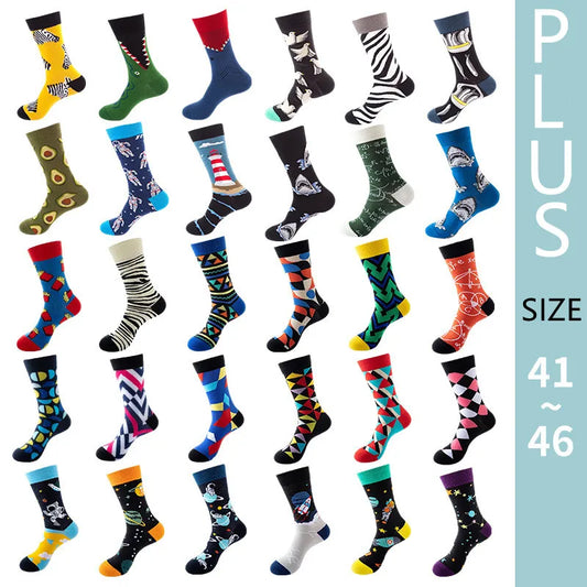 1pair PLUS SIZE 41-46 Combed Cotton Fashion Hip Hop Man woman Socks Harajuku  fruit Skateboard animal Happy Socks Funny Sokken