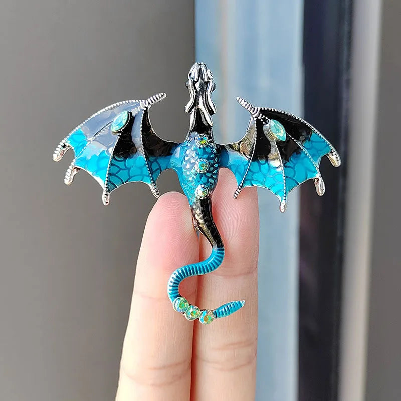 Retro Enamel Dragon Brooches For Women Men 6-color Rhinestone Flying Legand Animal Party Office Brooch Pins Gifts