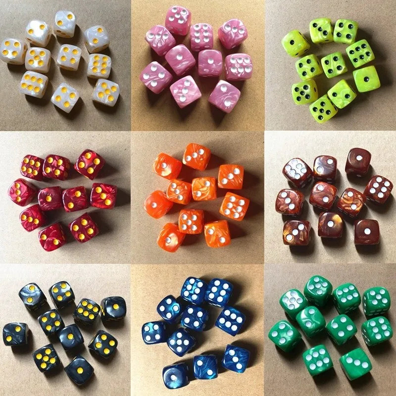 10pcs/set Round Corner Pearl Gem Dice 6 Sided 16mm Dice Playing Table Board Bar Games Party Funny Tools Entertainment Supplies