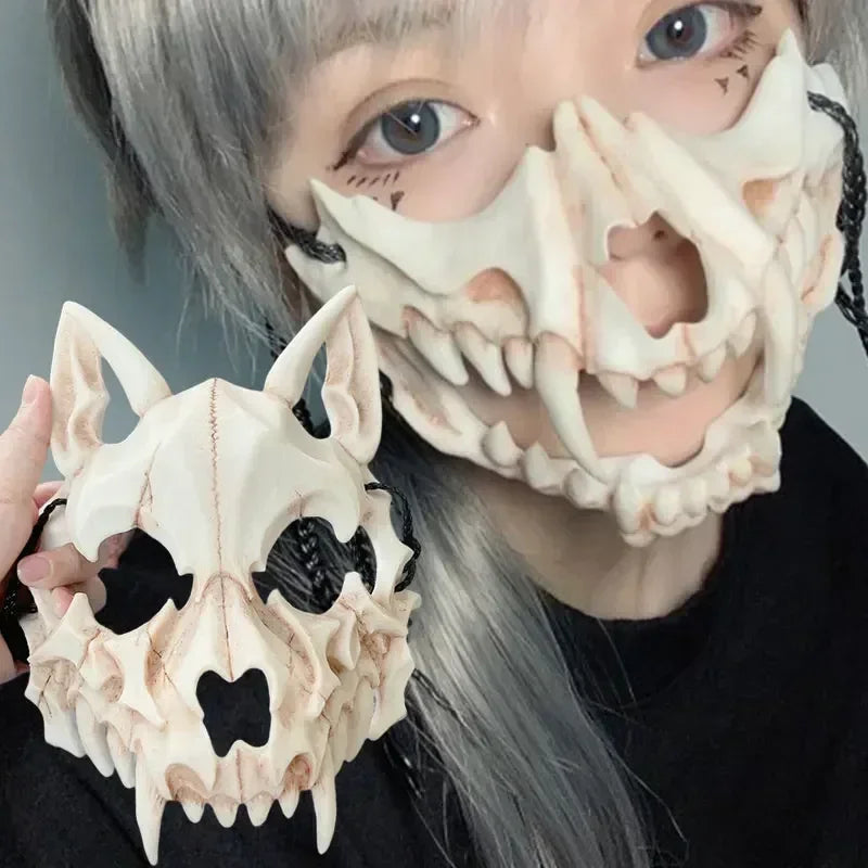 Skull Costume Mask Half-face Mask Dragon Tiger Man Wolf Horror Cosplay Party Props Animals Skull Dress-Up Tool for Unixse