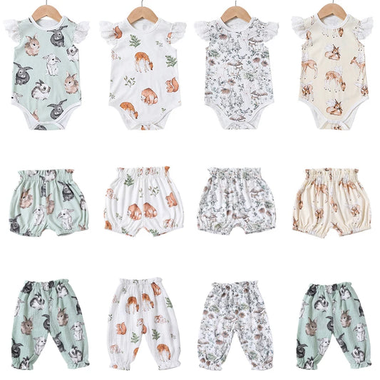 Baby Boys Bodysuits 2023 New Summer Brand Design Infant Toddler Cartoon Print Short Sleeve Jumpsuits Newborn Girls Cute Clothing