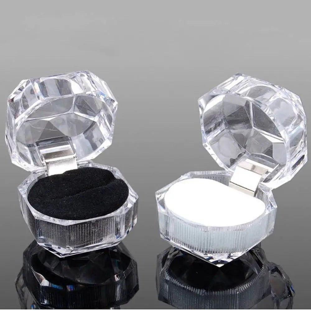 Transparent Crystal Ring Box Portable Earrings Brooch Storage Display Box Jewelry Storage Case