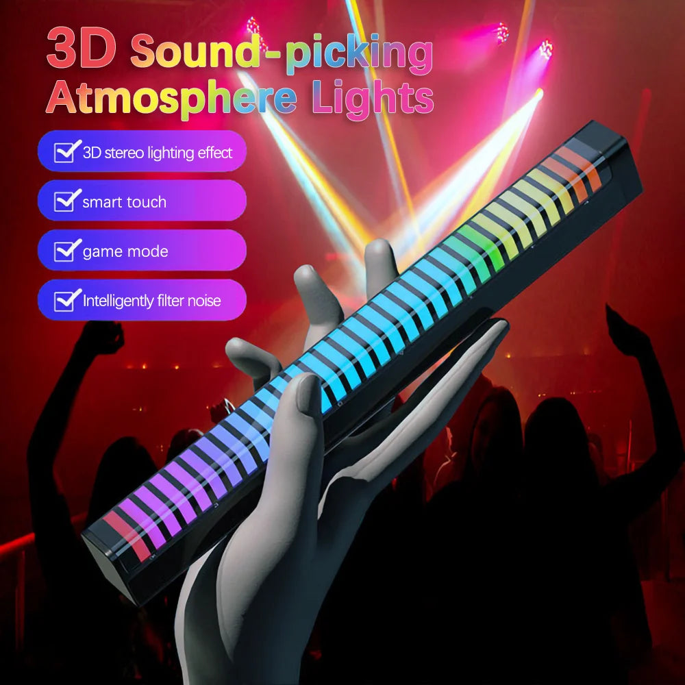 Smart RGB Sound Control Lights 3D Double Sided Pickup LED Lights Rhythm Ambient LAMP APP Control For Car Gaming Desktop Lights