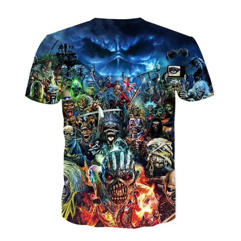 New Fashion Men's Music Band 3D Printing T-shirt Summer Hip-hop Skull Short-sleeved T-shirt Male and Female Oversize Clothing