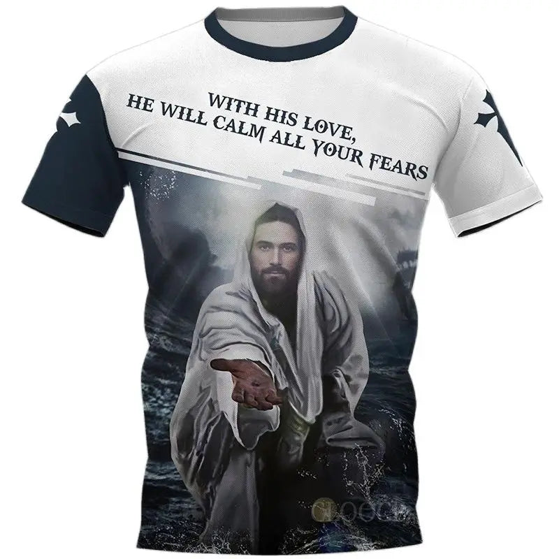 Men's Vintage Tshirt 3d Christian Jesus Printed T-shirt Harajuku Streetwear Men Clothing Oversized Blouse Tee Prayer Tops