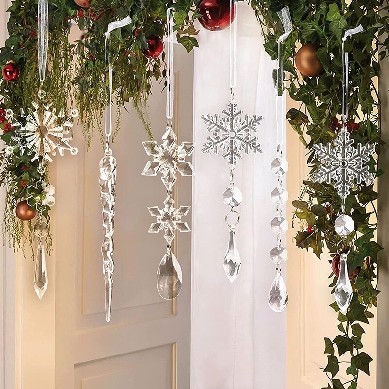 5pcs Christmas Decoration Acrylic Icicle Pendants Ice Strip Pendants Snow Ceiling Xmas New Year Christmas Tree Pendants 2024