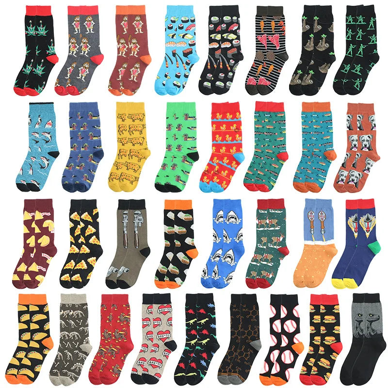 1 pair Cotton Socks Men shark pizza Sushi food dog duck animal Winter Retro Women Personality  Funny Happy Socks Male socken