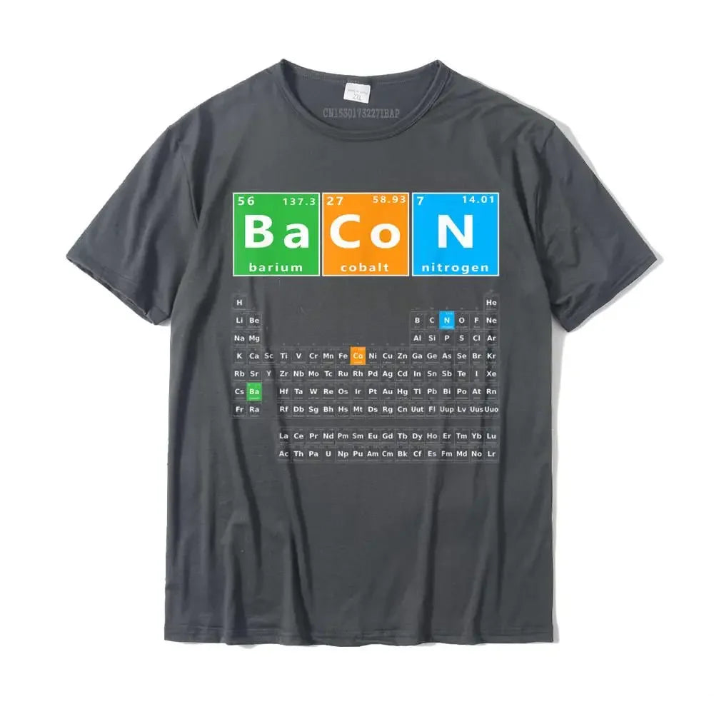 Bacon Periodic Table Funny Bacon Chemistry Elemenntt Meme Keto T-Shirt Camisas Cotton Tops T Shirt New Arrival Funny Tshirts