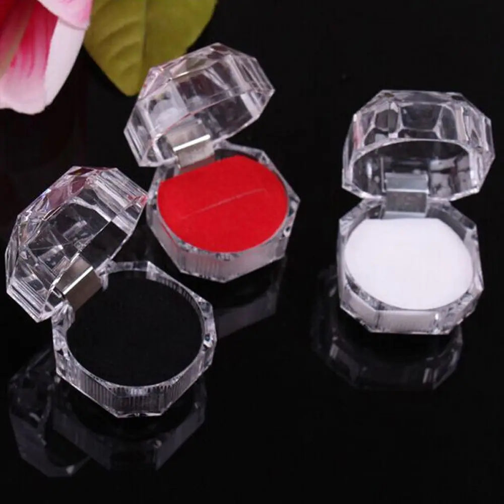 Transparent Crystal Ring Box Portable Earrings Brooch Storage Display Box Jewelry Storage Case