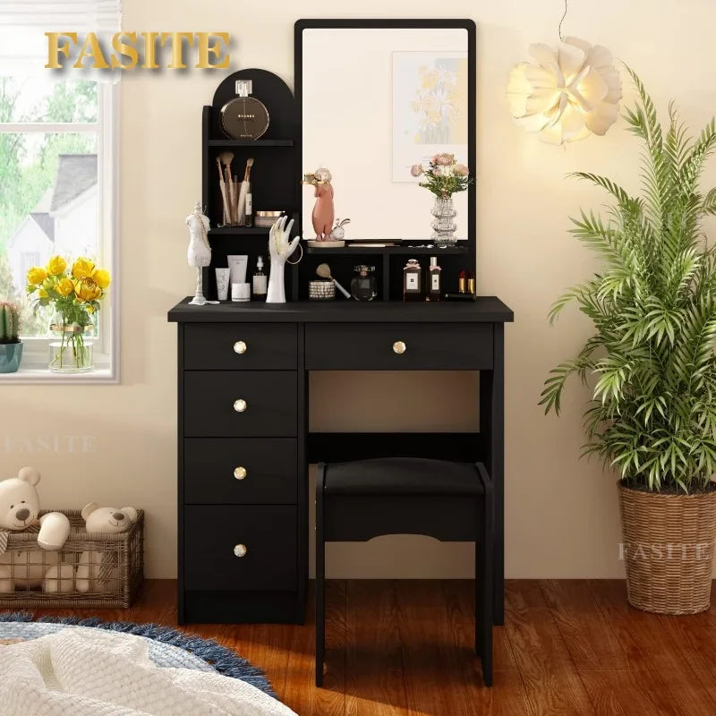 White Makeup Vanity Desk with 15 Light Bulbs & 3 Mirrors, Modern Vanity Table Dressing Table with 9 Drawers