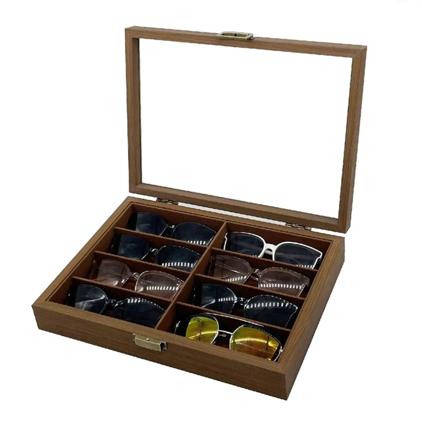 Wooden Sunglasses Organizer Box Display Drawer 8 Slots with Mini Easy to