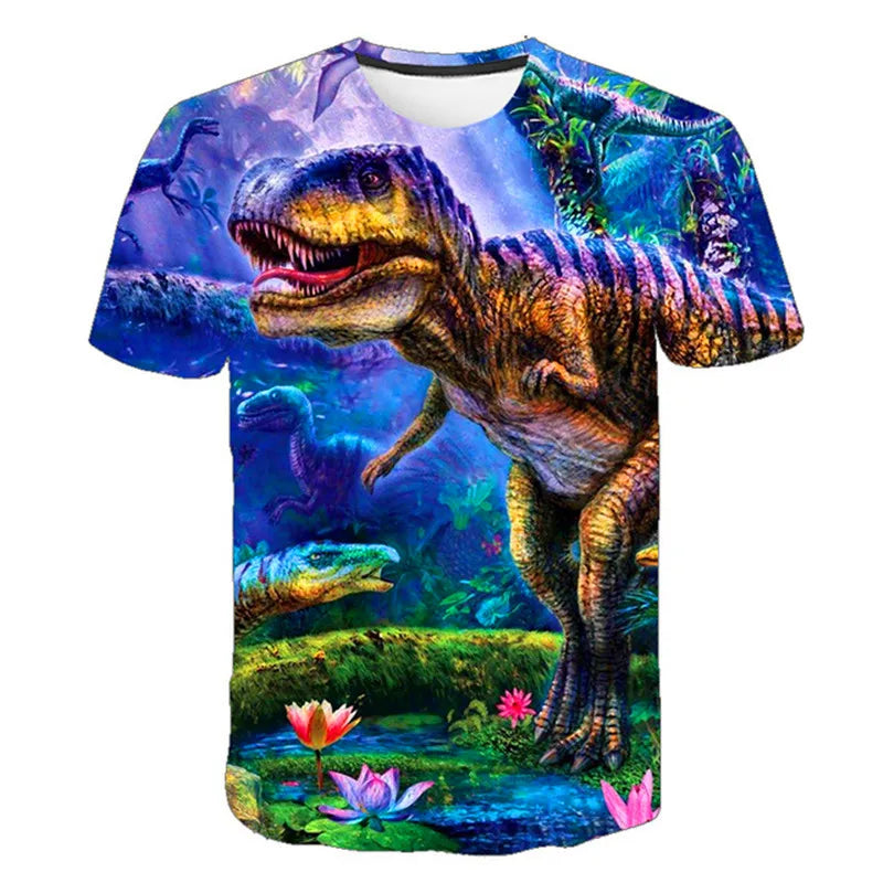 Kids Dinosaur Jurassic Park T-shirt For Boys Summer Children's Clothes Short-sleeved Breathable Cartoon Print Tops Dropshipping